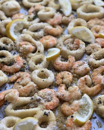 Gamberi e calamari gratinati