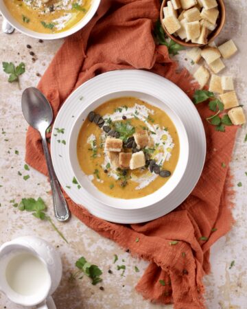 crema di zucca, porri e patate