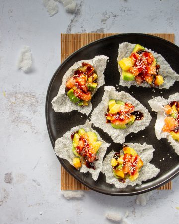 cialde di riso con salmone e avocado